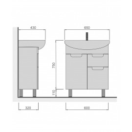 Тумба Тетрис 65 с умывальником Omega 65