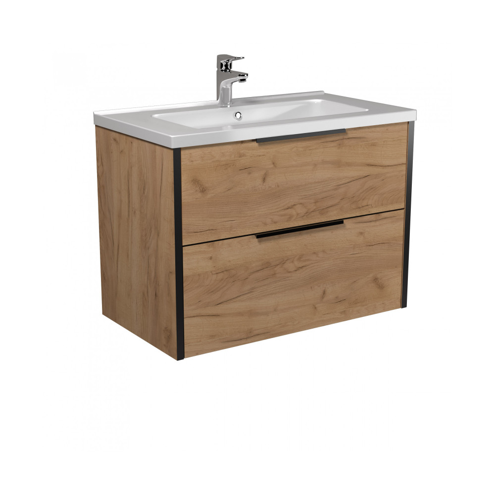 Тумба Line Craft 80 з умивальником Rodeo 80 дуб крафт/чорна