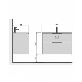 Тумба Line Craft 80 з умивальником Rodeo 80 дуб крафт/чорна