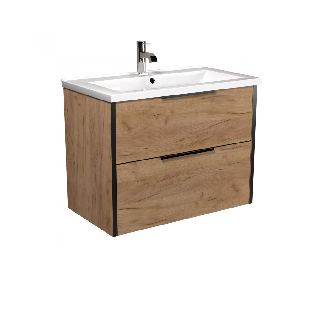 Тумба Line Craft 80 з умивальником Cosmo 80 дуб крафт/чорна