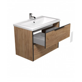 Тумба Line Craft 80 з умивальником Cosmo 80 дуб крафт/чорна