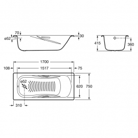 Ванна сталева PRINCESS-N 170х75 з ручками, б/ніг (A220270001)
