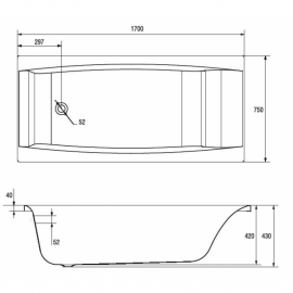 Ванна акрил. VIRGO 170х75+НІЖКИ ТИП 1