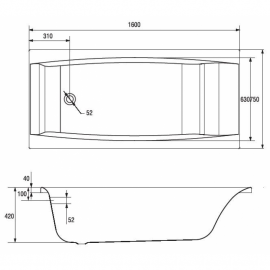 Ванна акрил. VIRGO 160х75+НІЖКИ ТИП 1