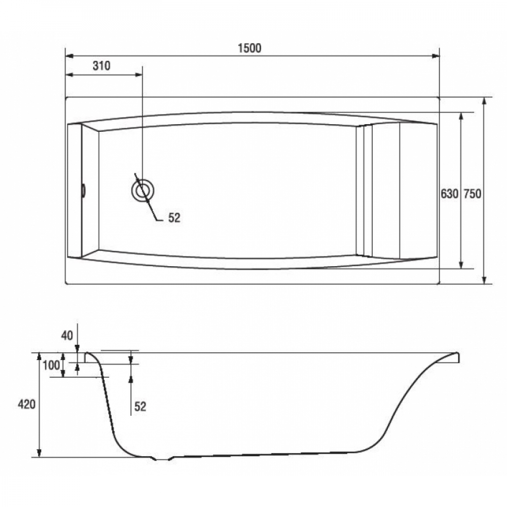 Ванна акрил. VIRGO 150х75+НІЖКИ ТИП 4