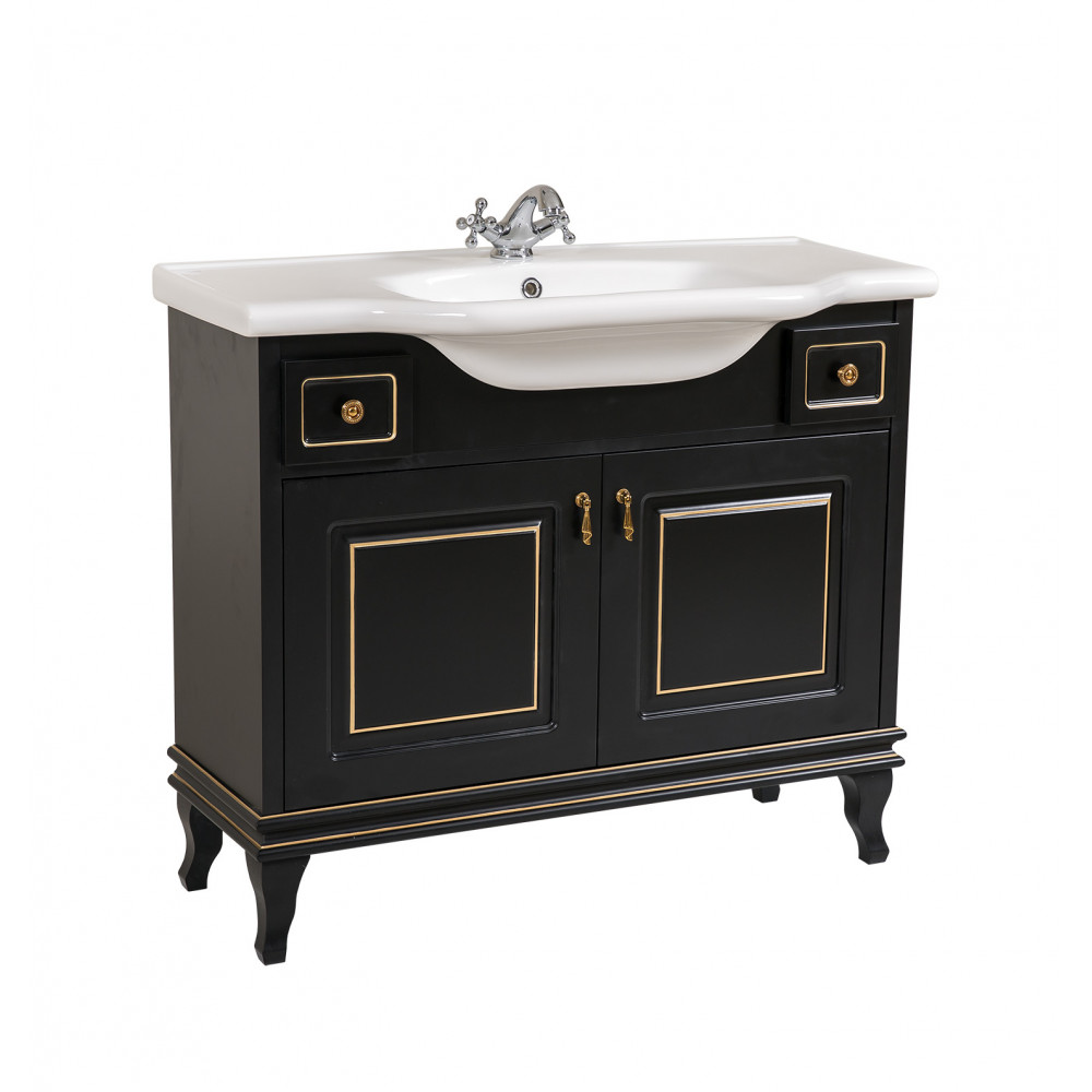 Тумба Беатриче 100 см черный патина золото с умывальником Нью Классик (позиция &quot;под заказ&quot;)