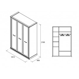 Шкаф для одежды, 3-х дверная Бьянка