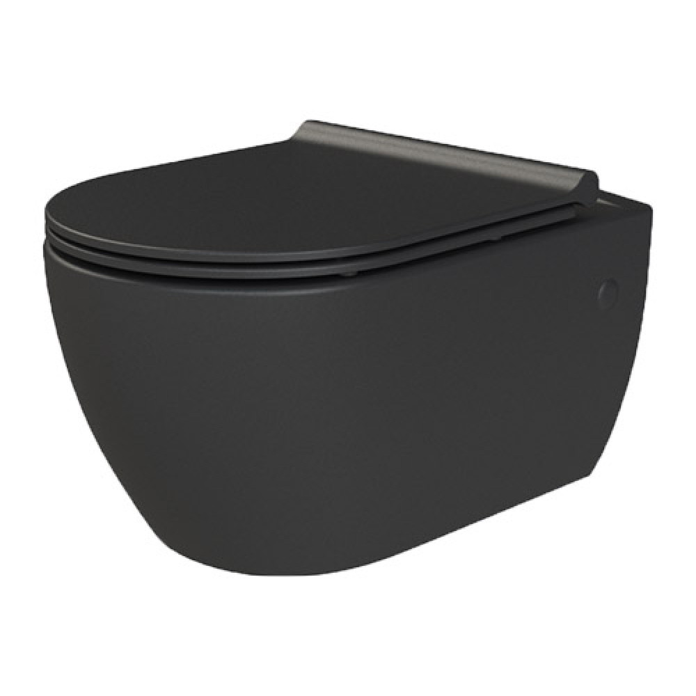 Унитаз подвесной безободковый City, сиденье Bella Soft-Close Антрацит матовый
