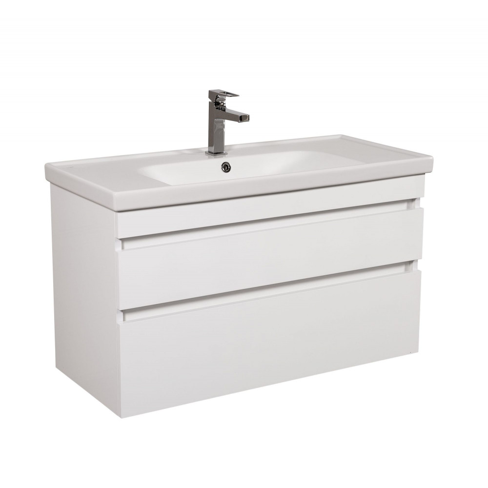 Тумба &quot;Винтаж&quot; (белый глянец) 100 см с умывальником &quot;Frame&quot; (консольная)