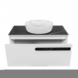 Тумба  Остин белый мат со столешницей 90 см и умывальником ONE 46см круг