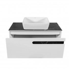 Тумба  Остин белый мат со столешницей 90 см и умывальником ONE 46*46 см квадрат