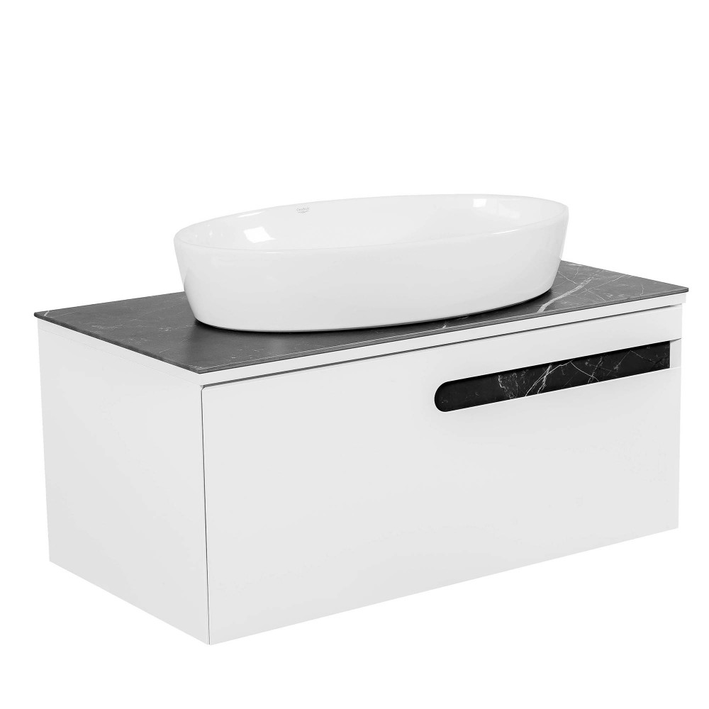 Тумба  Остин белый мат со столешницей 90 см и умывальником One 67 см Овал