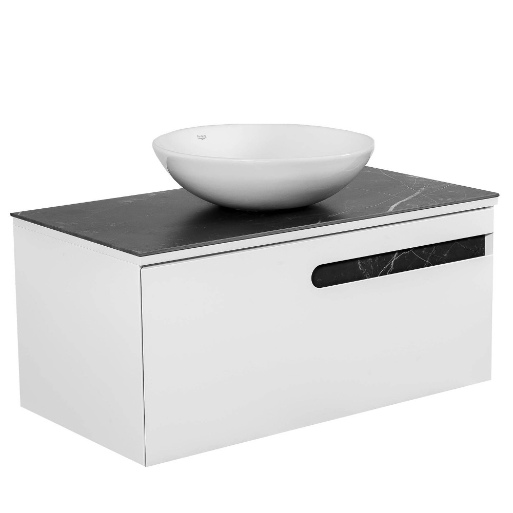 Тумба  Остин белый мат со столешницей 90 см и умывальником Zero 46