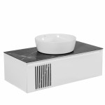 Тумба  Манхэттен белый мат со столешницей 100 см и умывальником ONE 46см круг