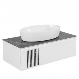 Тумба Манхэттен белый мат со столешницей 100 см и умывальником One 67 см Овал