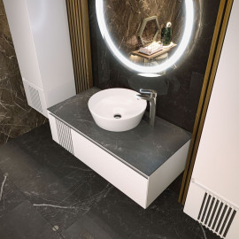 Тумба Манхэттен белый мат со столешницей 100 см и умывальником One 67 см Овал