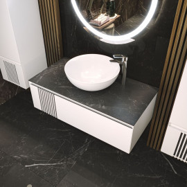 Тумба Манхэттен белый мат со столешницей 100 см и умывальником Zero 46