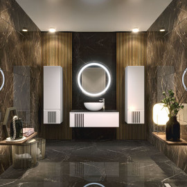 Тумба Манхэттен белый мат со столешницей 100 см и умывальником Zero 46