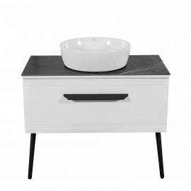 Тумба  Сиена белый мат со столешницей 90 см и умывальником ONE 46см круг