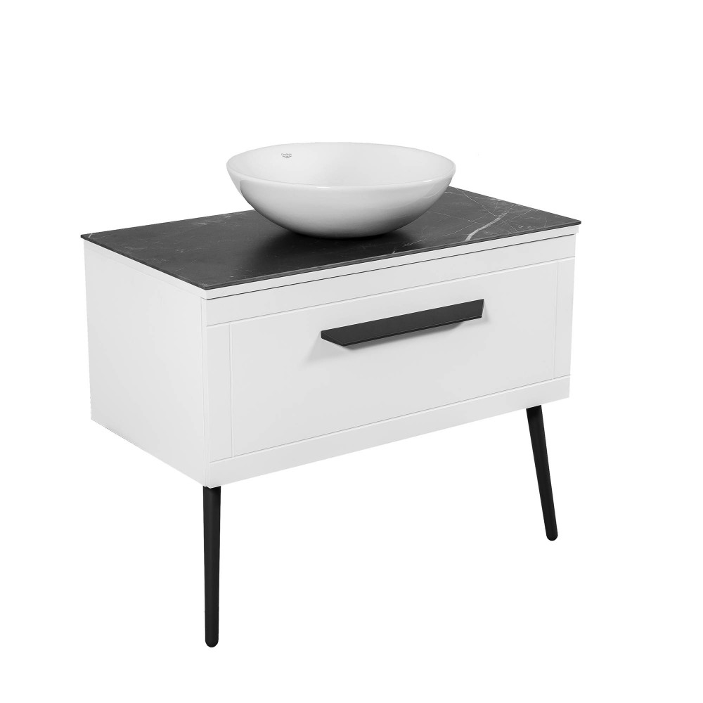 Тумба  Сиена белый мат со столешницей 90 см и умывальником Zero 46