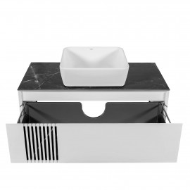 Тумба  Манхэттен белый мат со столешницей 100 см и умывальником ONE 46*46 см квадрат.