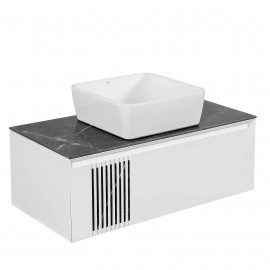 Тумба  Манхэттен белый мат со столешницей 100 см и умывальником ONE 46*46 см квадрат.