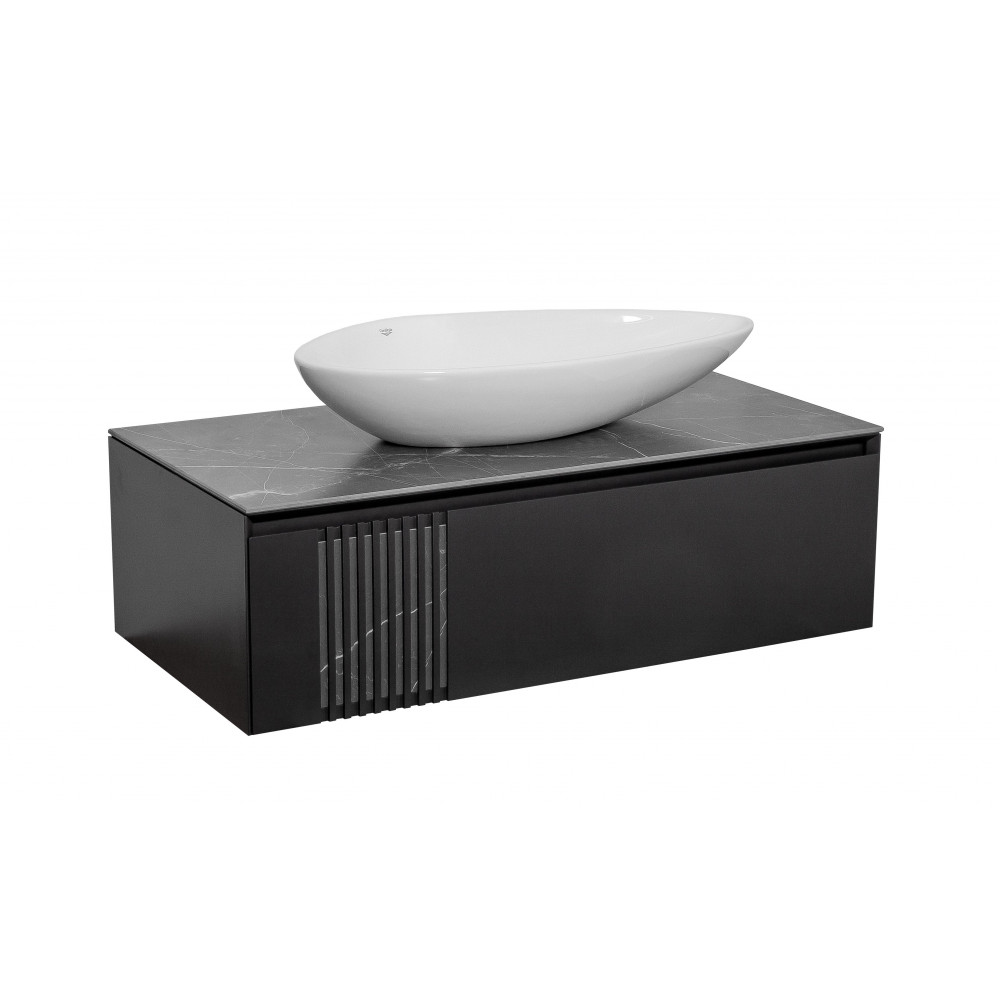 Тумба Манхэттен Антрацит матовый со столешницей 100 см и умывальником Olive 74 см