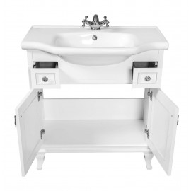 Тумба Беатриче 80 см белая с умывальником Нью Классик патина хром
