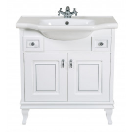 Тумба Беатриче 80 см белая с умывальником Нью Классик патина хром
