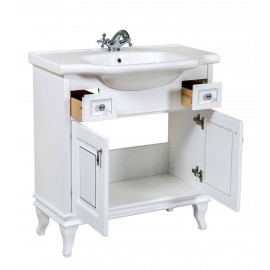 Тумба Беатриче 80 см белая с умывальником Нью Классик патина хром