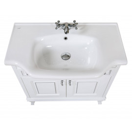 Тумба Беатриче 80 см белая с умывальником Нью Классик патина хром