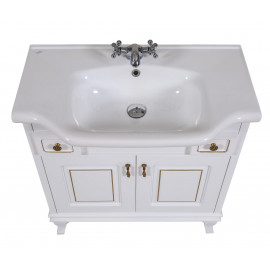 Тумба Беатриче 80 см белая с умывальником Нью Классик патина золото