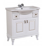 Тумба Беатриче 80 см белая с умывальником Нью Классик патина золото