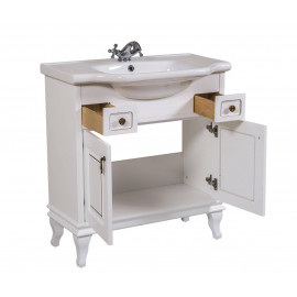 Тумба Беатриче 80 см белая с умывальником Нью Классик патина золото