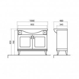 Тумба Беатриче Люкс 100 см белый патина золото с умывальником Нью Классик