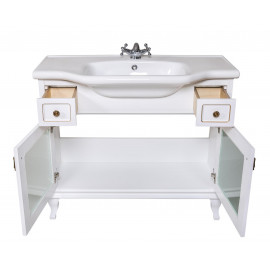 Тумба Беатриче Люкс 100 см белый патина золото с умывальником Нью Классик