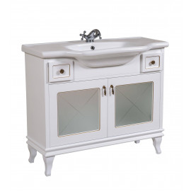 Тумба Беатриче Люкс 100 см белый патина золото с умывальником Нью Классик