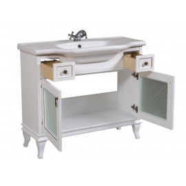 Тумба Беатриче Люкс 100 см белый патина золото с умывальником Нью Классик