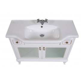 Тумба Беатриче Люкс 100 см белый патина золото с умывальником Нью Классик