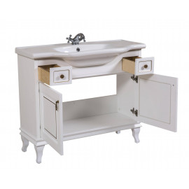 Тумба Беатриче 100 см белый патина золото с Умывальником Нью Классик