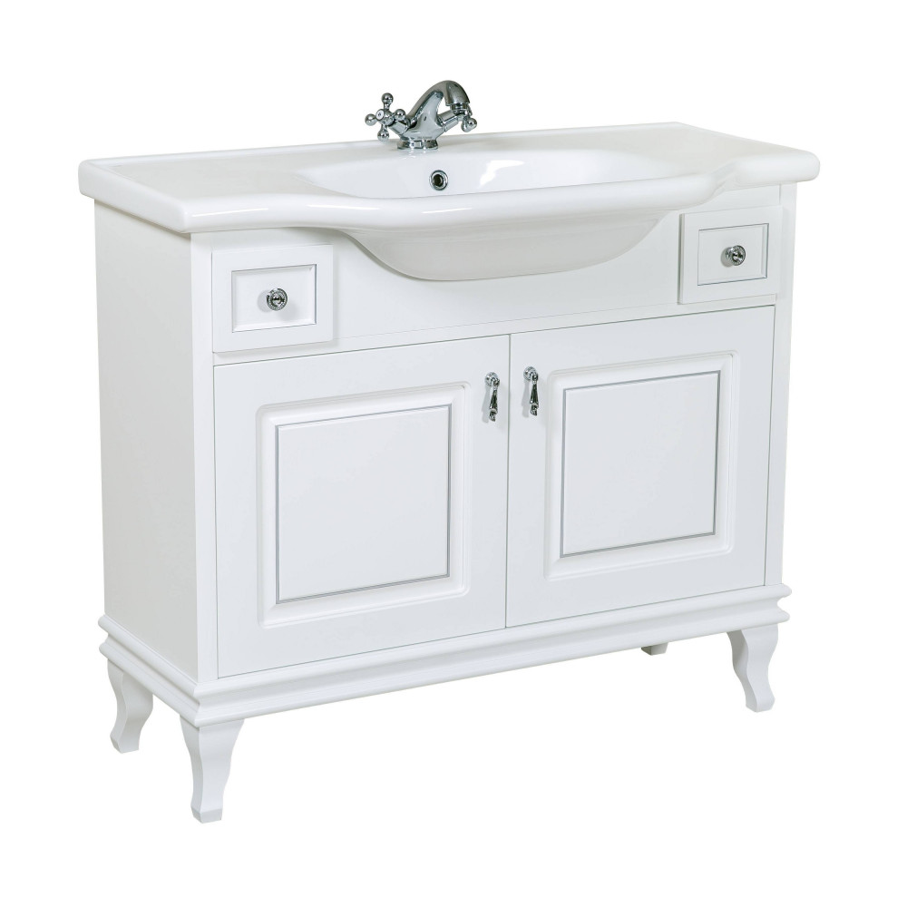 Тумба Беатриче 100 см белая патина хром с Умывальником Нью Классик