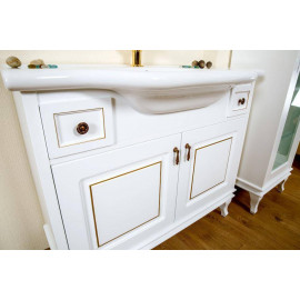 Тумба Беатриче 100 см белая патина хром с Умывальником Нью Классик