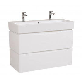 Тумба Венеция консольная 100 см Белая с умывальником Пинто (под 2 смесителя)