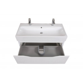 Тумба Венеция консольная 100 см Белая с умывальником Пинто (под 2 смесителя)