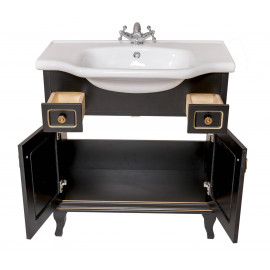 Тумба Беатриче 80 см черный патина золото с умывальником Нью Классик (позиция &quot;под заказ&quot;)