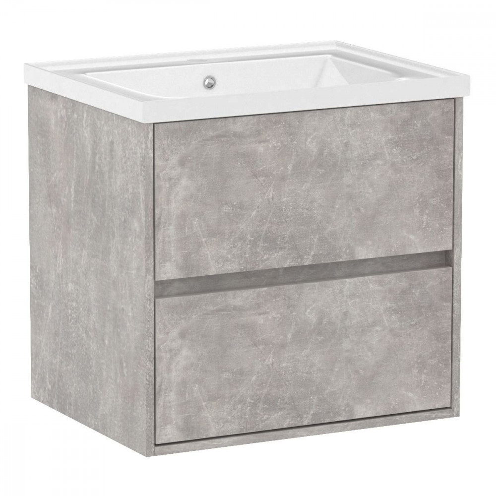 TEO комплект мебели 65см бетон: тумба подвесная, 2 ящика + умывальник накладной арт 15-88-060