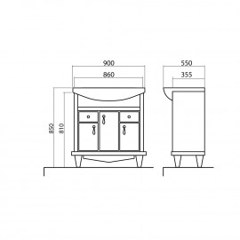 Тумба Лиана белая 90 см золото с умывальником Эвита
