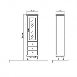 Пенал Лиана белый серебро 40 см (Правый/Левый)