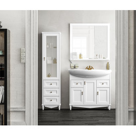 Тумба Лиана белая 90 см серебро с умывальником Эвита