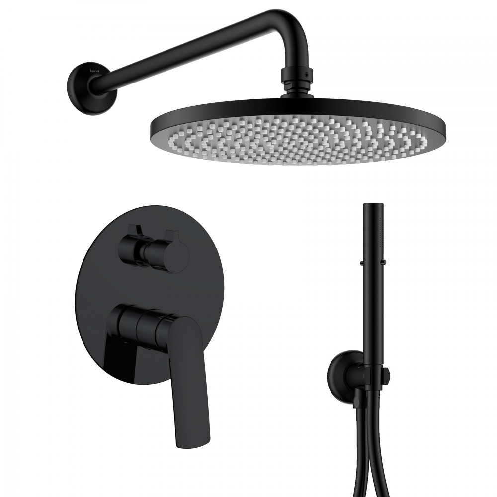 VOLLE система душевая, скрытый монтаж, смеситель CANTE, верхний душ Ø255мм (ZMK101901217+ZMK101901218+1512.031404), черный матовый